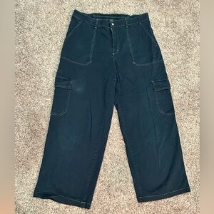 Navy Cargo Pants- Relaxed fit, ultra high waisted